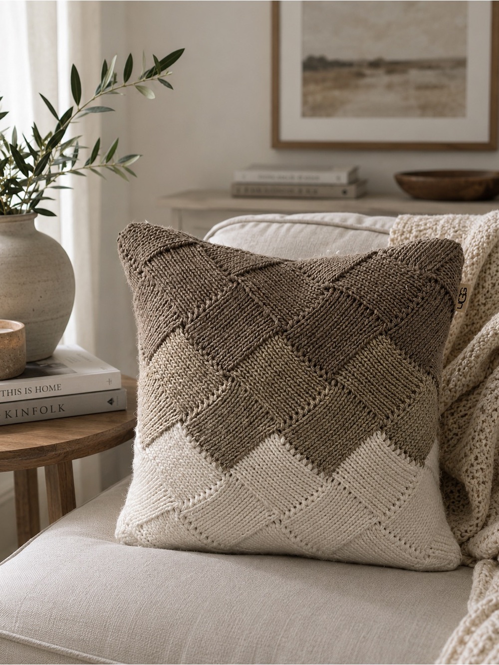 UGG Chunky Knit Decorative Pillow | 21" x 21" | Feather & Down Fill